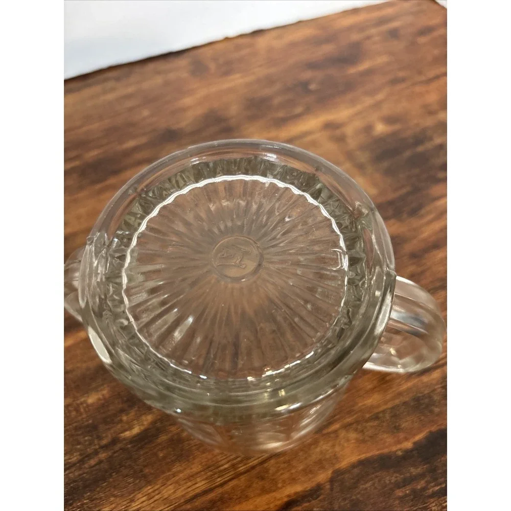 Vintage Federal Glass ClearWaffle Pattern Double Handle SugarBowl Starburst Base